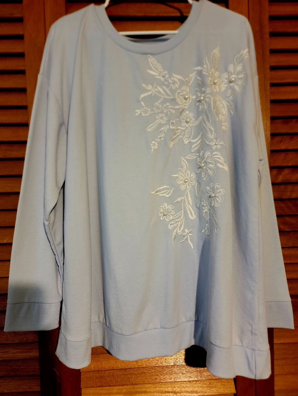 Lane Bryant Pale Blue Embroidered Floral Sweatshirt